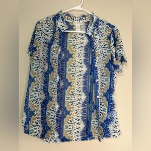 Blue Patterned Women's Sheer Top, Size 12